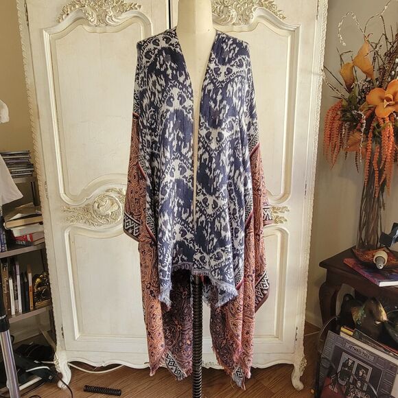 Evelyn K New York Boho Hippie Cardigan Shawl Ethnic Print OSFA - Picture 1 of 11